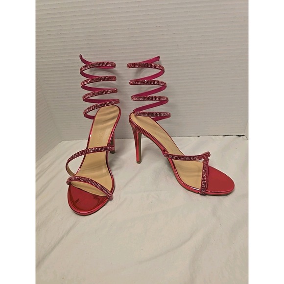 Wild Diva Shoes - Wild Diva Embelisshed Rhinestone Coil Wrap Spiral Ankle Womens Size 7 Hot Pink
